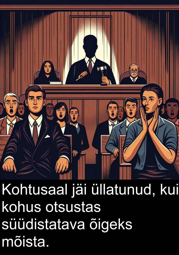 otsustas: Kohtusaal jäi üllatunud, kui kohus otsustas süüdistatava õigeks mõista.
