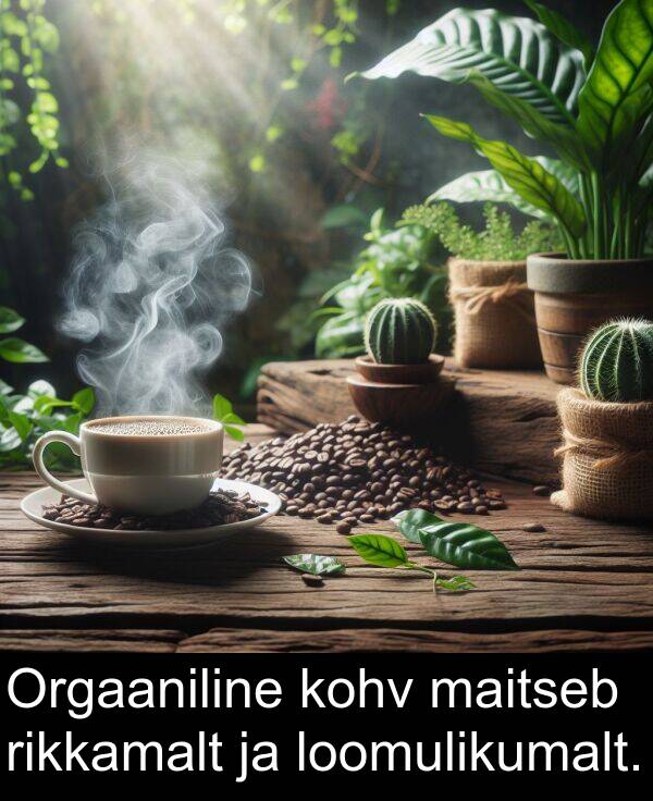 kohv: Orgaaniline kohv maitseb rikkamalt ja loomulikumalt.