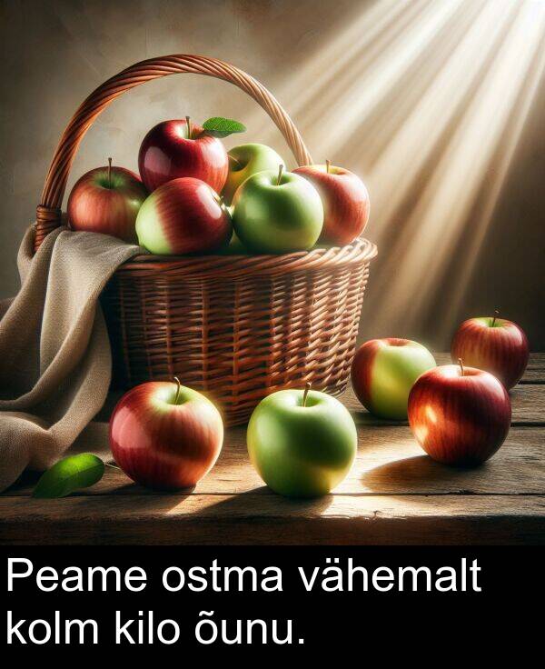 kolm: Peame ostma vähemalt kolm kilo õunu.