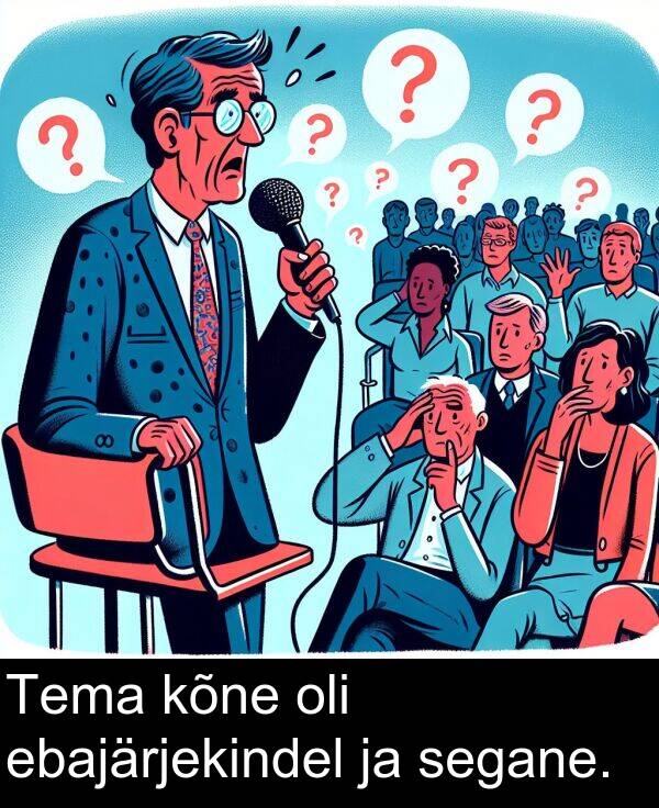 ebajärjekindel: Tema kõne oli ebajärjekindel ja segane.