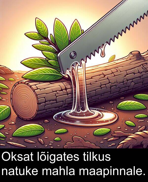 lõigates: Oksat lõigates tilkus natuke mahla maapinnale.