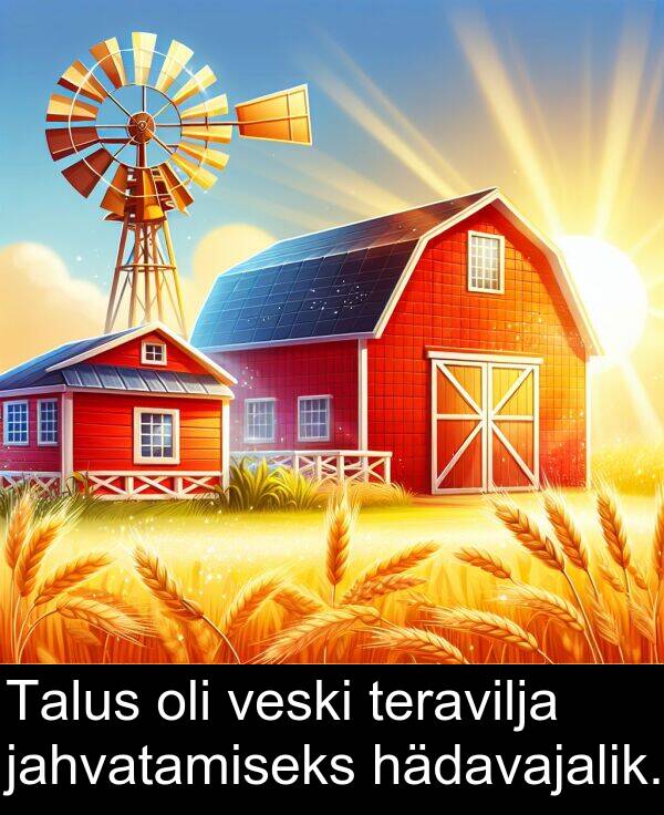 jahvatamiseks: Talus oli veski teravilja jahvatamiseks hädavajalik.