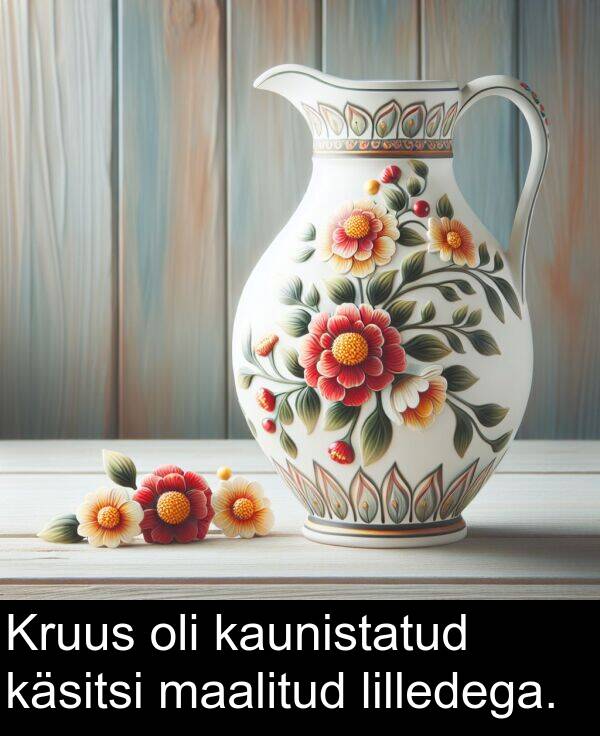 käsitsi: Kruus oli kaunistatud käsitsi maalitud lilledega.