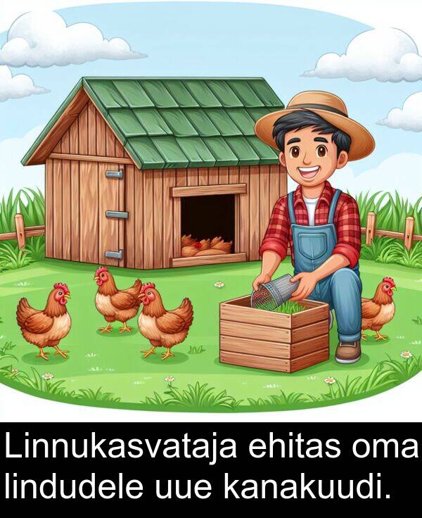 uue: Linnukasvataja ehitas oma lindudele uue kanakuudi.