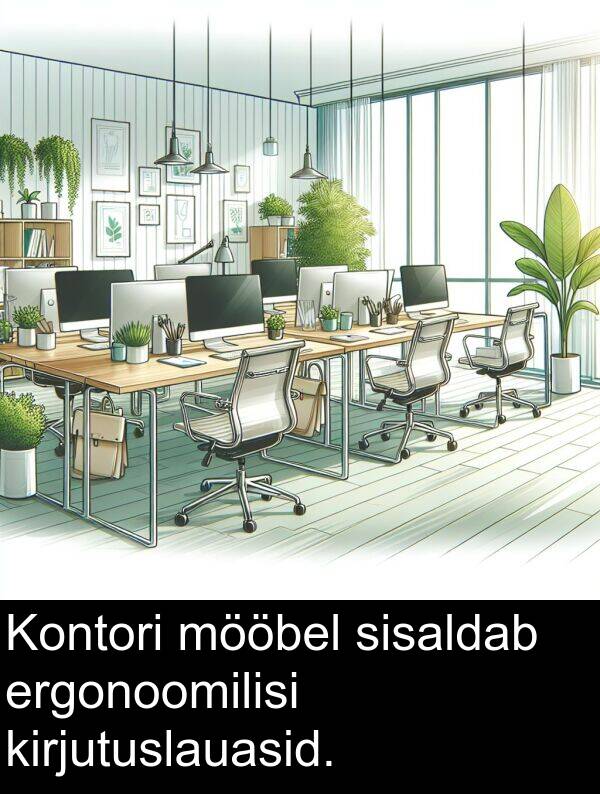 mööbel: Kontori mööbel sisaldab ergonoomilisi kirjutuslauasid.