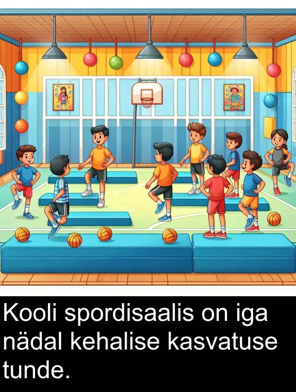 spordisaalis: Kooli spordisaalis on iga nädal kehalise kasvatuse tunde.