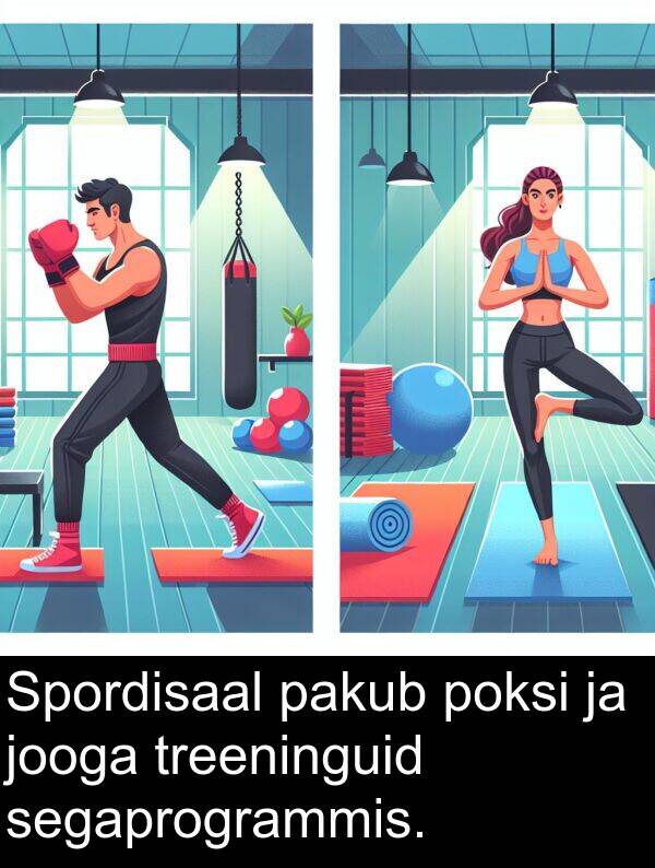 poksi: Spordisaal pakub poksi ja jooga treeninguid segaprogrammis.