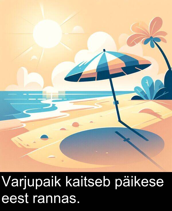 päikese: Varjupaik kaitseb päikese eest rannas.