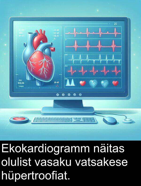 vatsakese: Ekokardiogramm näitas olulist vasaku vatsakese hüpertroofiat.