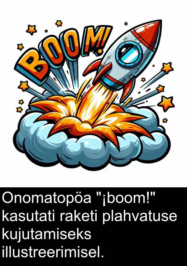 illustreerimisel: Onomatopöa "¡boom!" kasutati raketi plahvatuse kujutamiseks illustreerimisel.