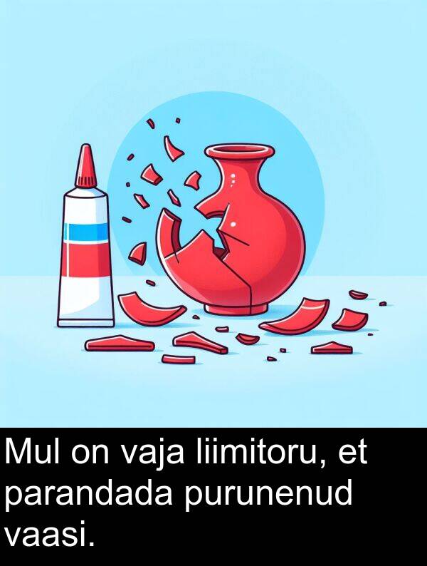 liimitoru: Mul on vaja liimitoru, et parandada purunenud vaasi.