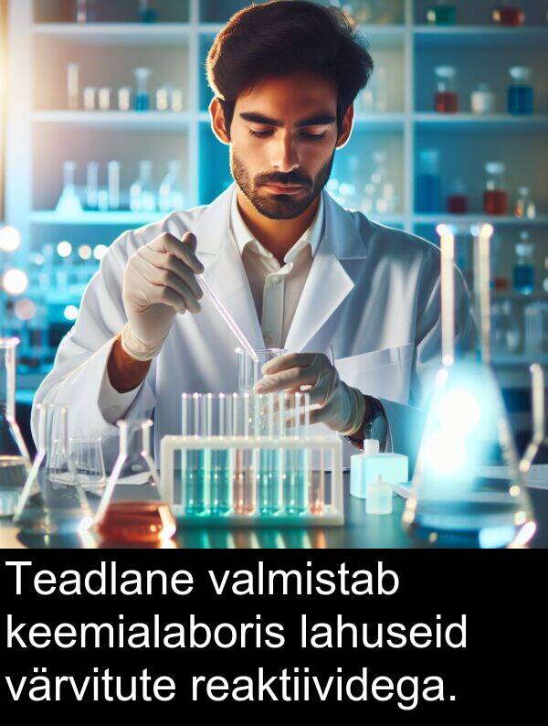 värvitute: Teadlane valmistab keemialaboris lahuseid värvitute reaktiividega.