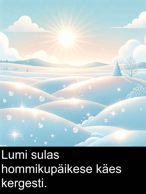 hommikupäikese: Lumi sulas hommikupäikese käes kergesti.