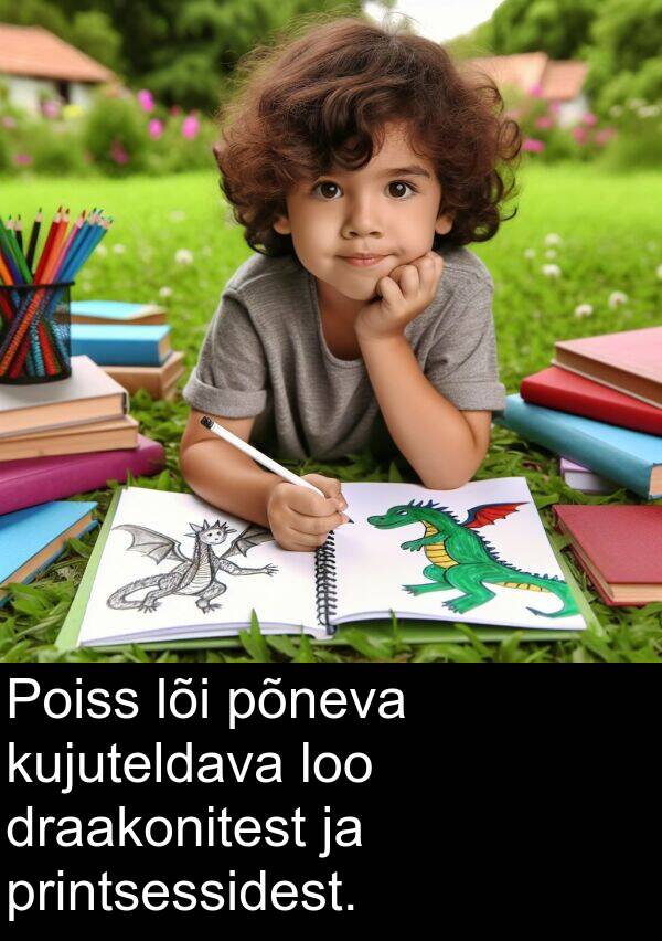 lõi: Poiss lõi põneva kujuteldava loo draakonitest ja printsessidest.