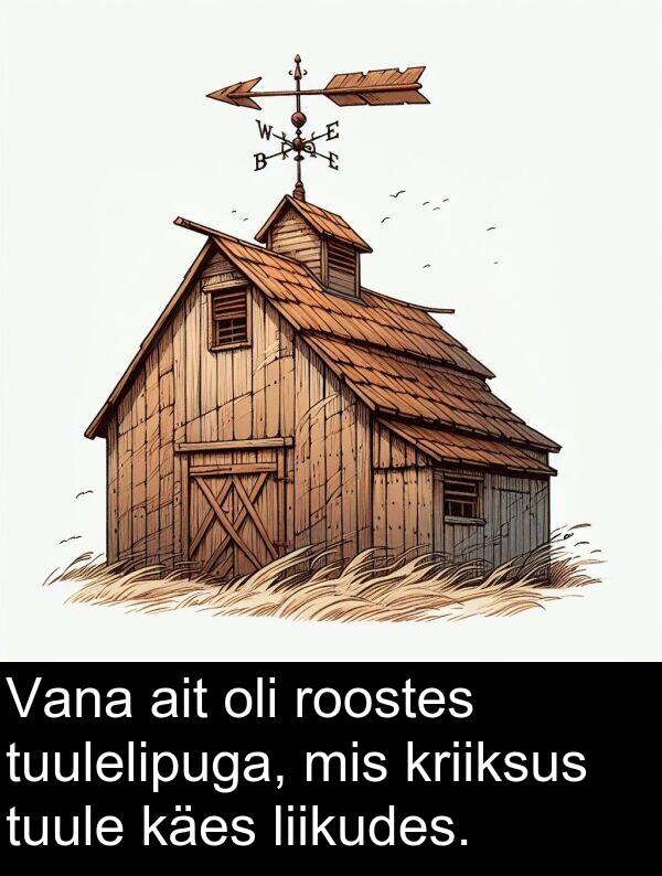 tuule: Vana ait oli roostes tuulelipuga, mis kriiksus tuule käes liikudes.