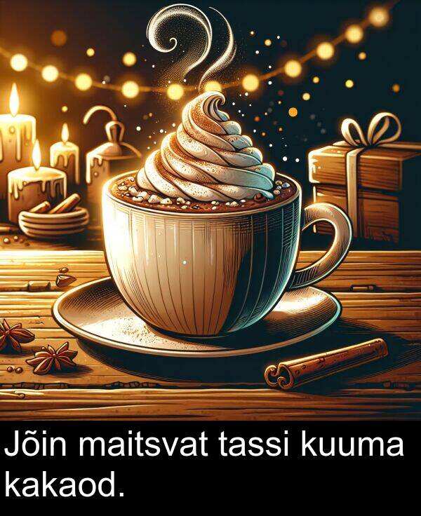 kuuma: Jõin maitsvat tassi kuuma kakaod.