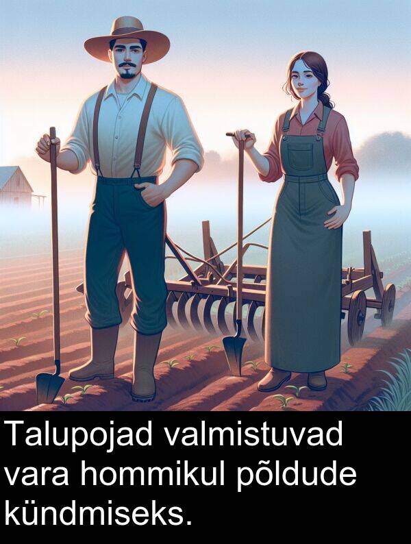 kündmiseks: Talupojad valmistuvad vara hommikul põldude kündmiseks.