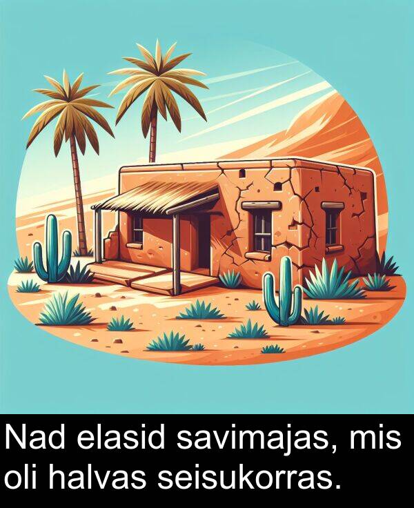elasid: Nad elasid savimajas, mis oli halvas seisukorras.