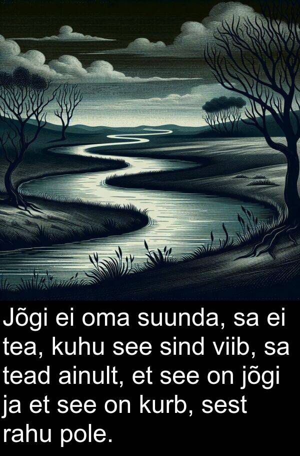 suunda: Jõgi ei oma suunda, sa ei tea, kuhu see sind viib, sa tead ainult, et see on jõgi ja et see on kurb, sest rahu pole.