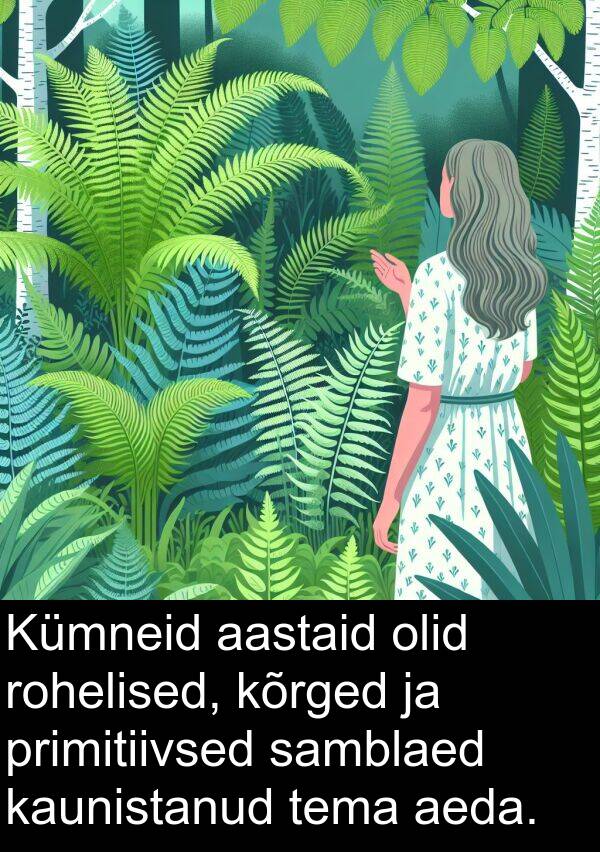 rohelised: Kümneid aastaid olid rohelised, kõrged ja primitiivsed samblaed kaunistanud tema aeda.