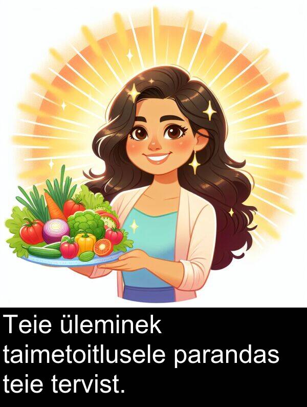 taimetoitlusele: Teie üleminek taimetoitlusele parandas teie tervist.