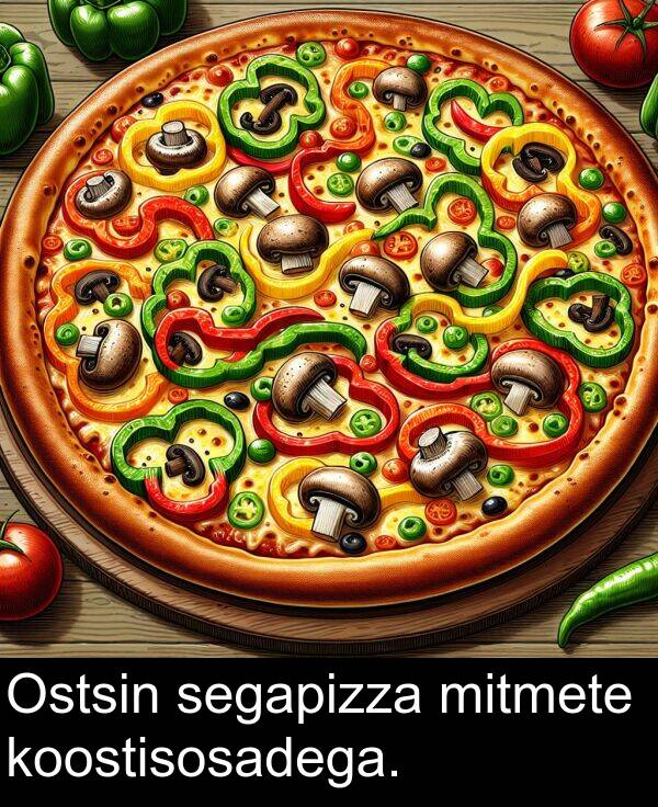 koostisosadega: Ostsin segapizza mitmete koostisosadega.