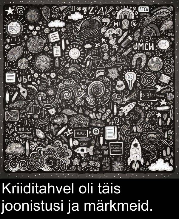 täis: Kriiditahvel oli täis joonistusi ja märkmeid.