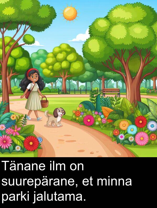 suurepärane: Tänane ilm on suurepärane, et minna parki jalutama.