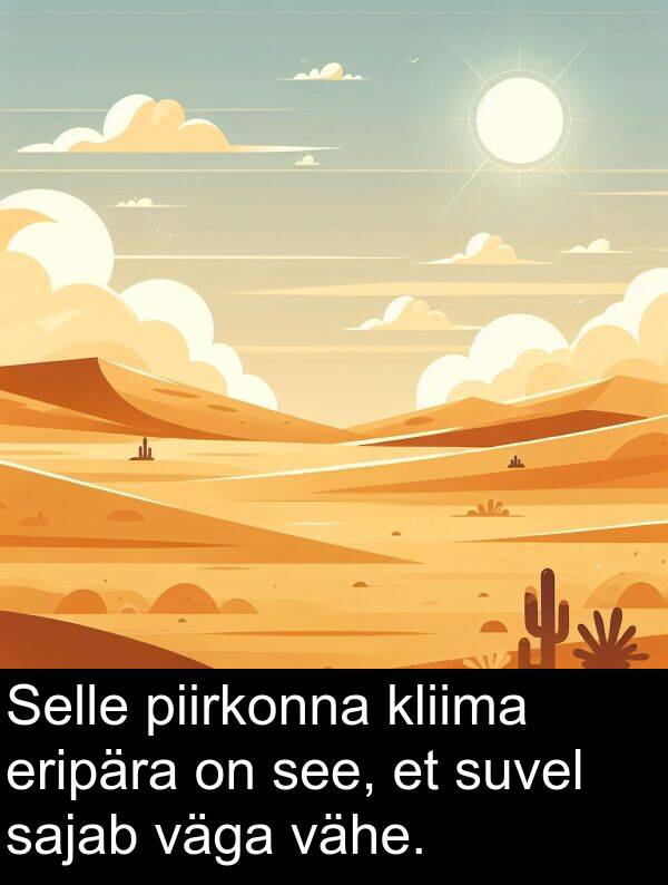 kliima: Selle piirkonna kliima eripära on see, et suvel sajab väga vähe.