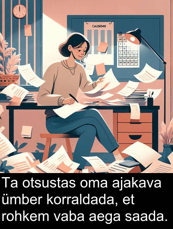 otsustas: Ta otsustas oma ajakava ümber korraldada, et rohkem vaba aega saada.