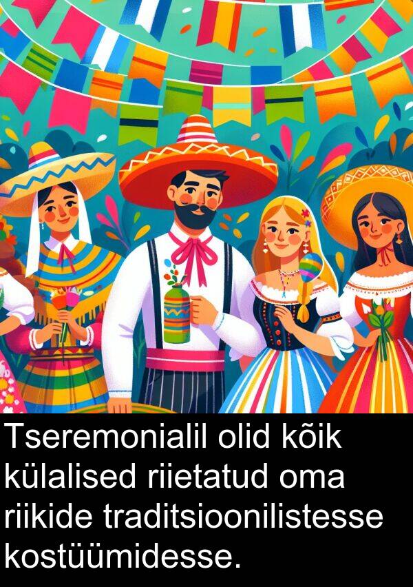 kostüümidesse: Tseremonialil olid kõik külalised riietatud oma riikide traditsioonilistesse kostüümidesse.
