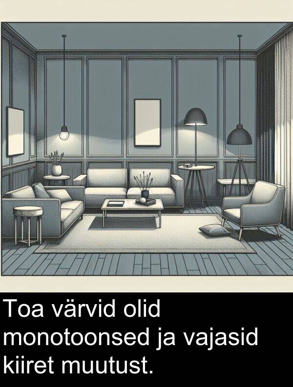 monotoonsed: Toa värvid olid monotoonsed ja vajasid kiiret muutust.