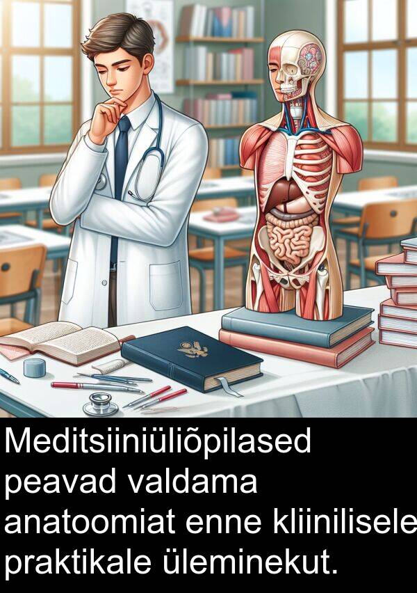 praktikale: Meditsiiniüliõpilased peavad valdama anatoomiat enne kliinilisele praktikale üleminekut.
