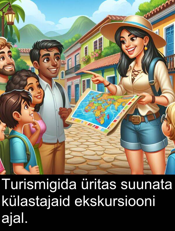 suunata: Turismigida üritas suunata külastajaid ekskursiooni ajal.