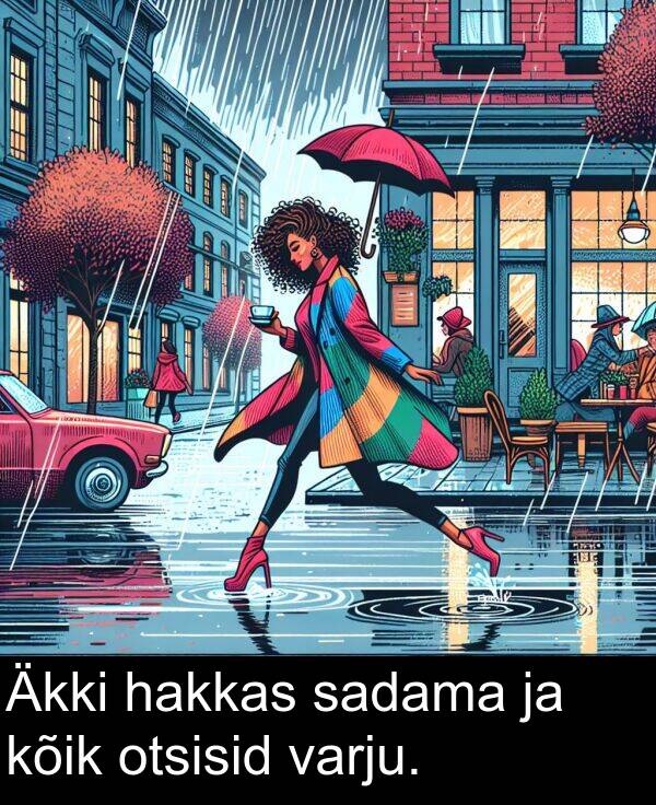 kõik: Äkki hakkas sadama ja kõik otsisid varju.