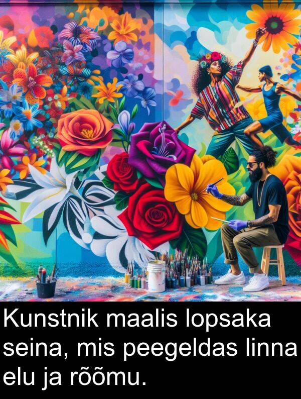 elu: Kunstnik maalis lopsaka seina, mis peegeldas linna elu ja rõõmu.