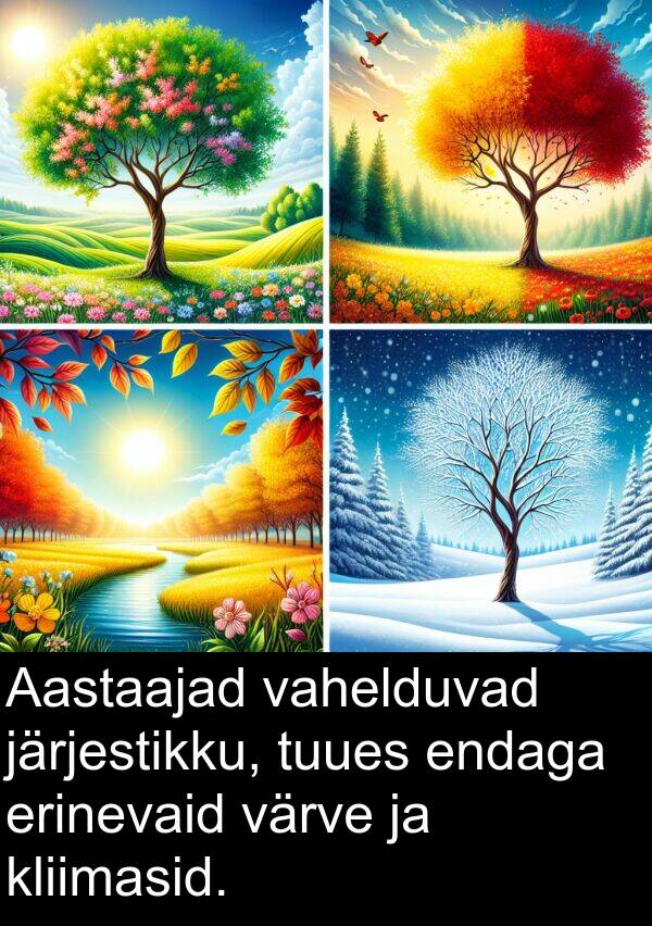 erinevaid: Aastaajad vahelduvad järjestikku, tuues endaga erinevaid värve ja kliimasid.