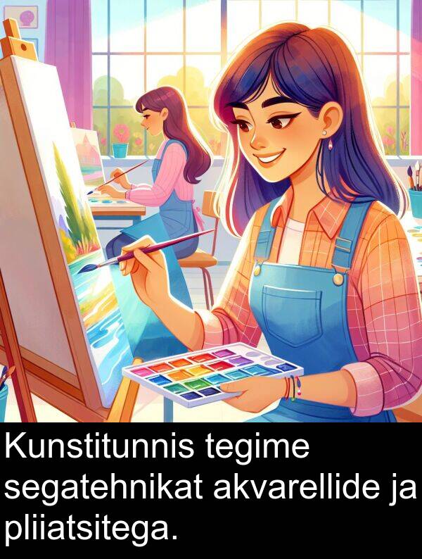 pliiatsitega: Kunstitunnis tegime segatehnikat akvarellide ja pliiatsitega.