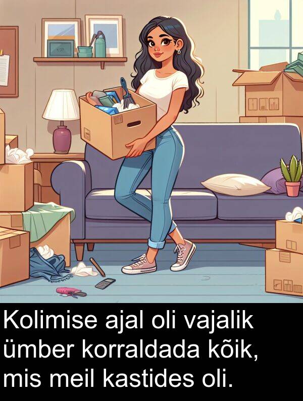korraldada: Kolimise ajal oli vajalik ümber korraldada kõik, mis meil kastides oli.