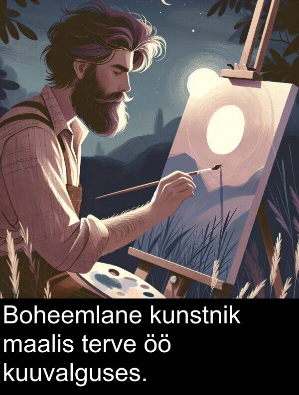 kunstnik: Boheemlane kunstnik maalis terve öö kuuvalguses.