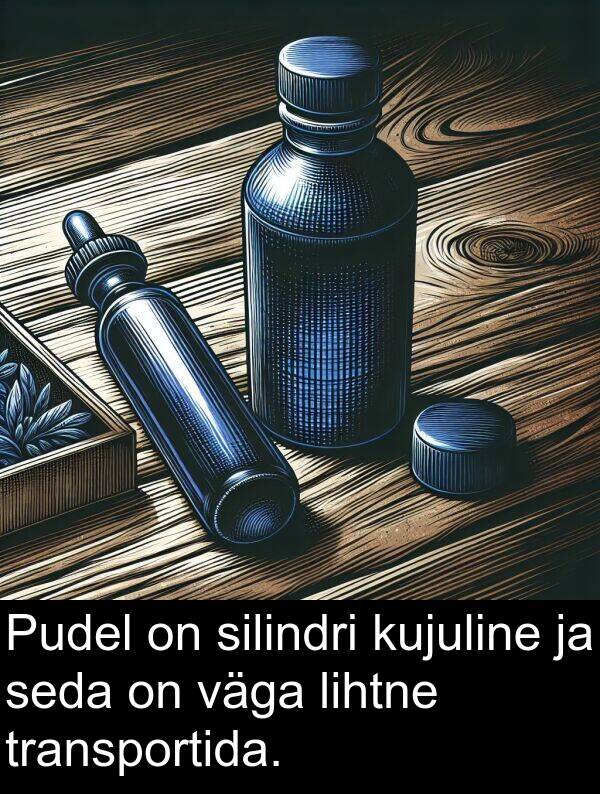 kujuline: Pudel on silindri kujuline ja seda on väga lihtne transportida.