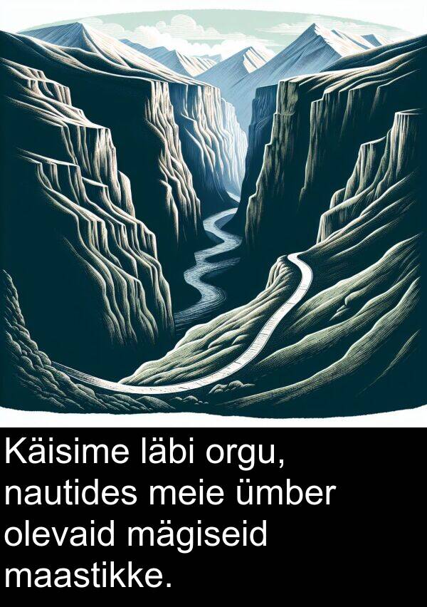orgu: Käisime läbi orgu, nautides meie ümber olevaid mägiseid maastikke.
