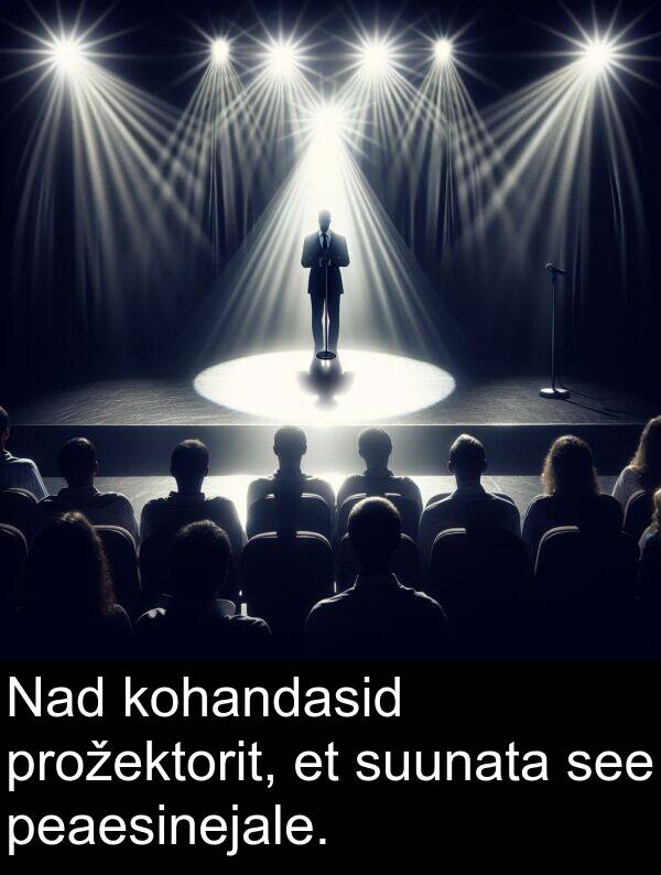 suunata: Nad kohandasid prožektorit, et suunata see peaesinejale.