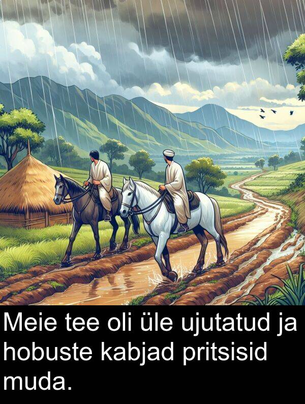 ujutatud: Meie tee oli üle ujutatud ja hobuste kabjad pritsisid muda.