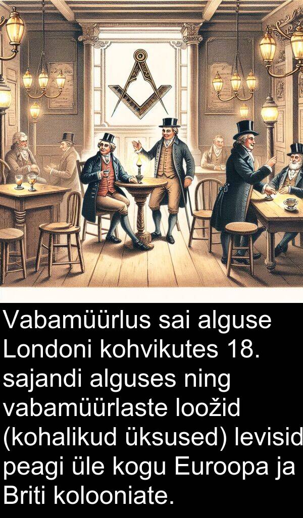 vabamüürlaste: Vabamüürlus sai alguse Londoni kohvikutes 18. sajandi alguses ning vabamüürlaste loožid (kohalikud üksused) levisid peagi üle kogu Euroopa ja Briti kolooniate.