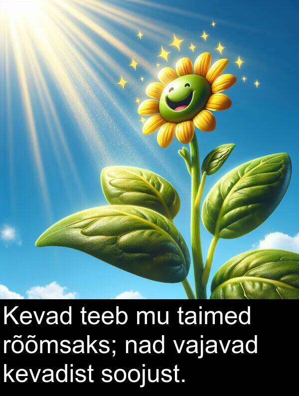soojust: Kevad teeb mu taimed rõõmsaks; nad vajavad kevadist soojust.