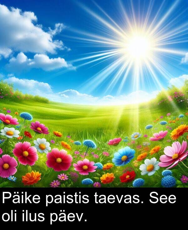 päev: Päike paistis taevas. See oli ilus päev.