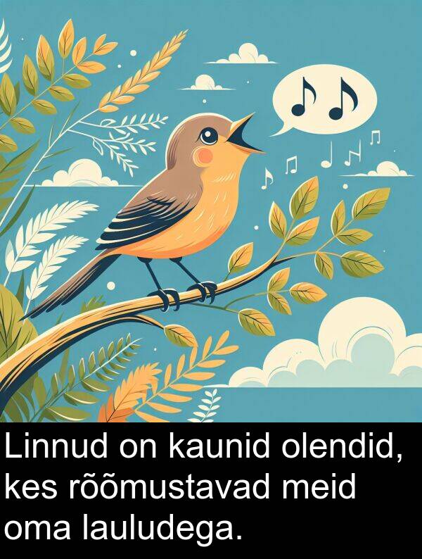 rõõmustavad: Linnud on kaunid olendid, kes rõõmustavad meid oma lauludega.