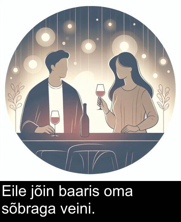 baaris: Eile jõin baaris oma sõbraga veini.