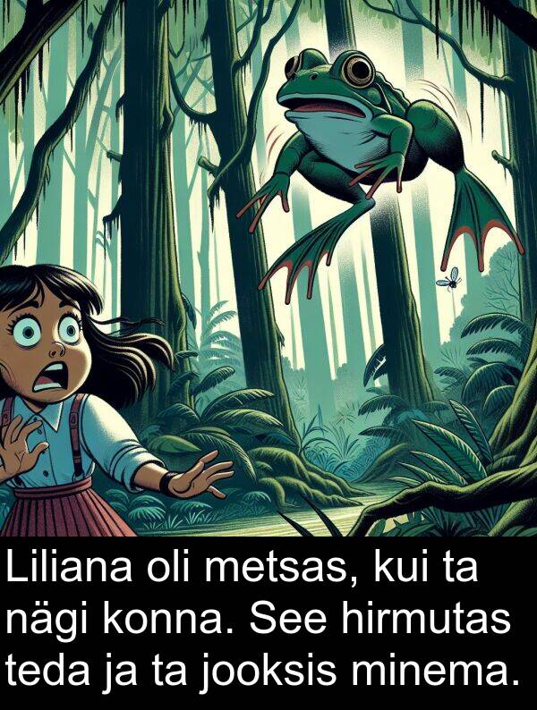 konna: Liliana oli metsas, kui ta nägi konna. See hirmutas teda ja ta jooksis minema.